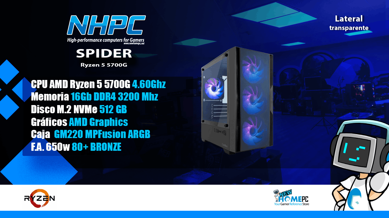 Pc Gaming NHPC Spider - Ryzen 5 5600GT - 16Gb - M2 512GB